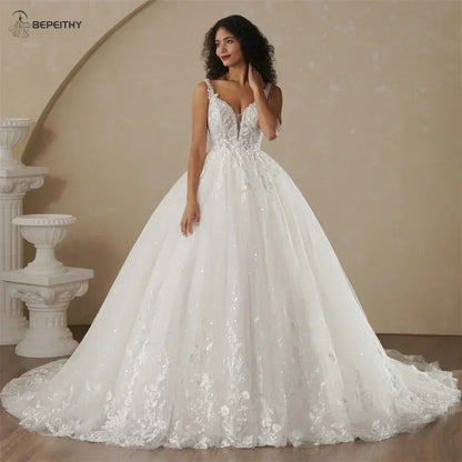Boho Champagne Wedding Dress | Custom A-Line Bridal Gown -femstylo