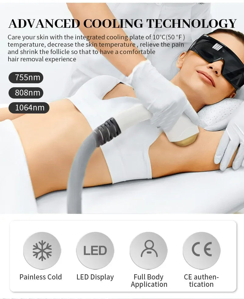 2026 Professional Alexandrite Laser Hair Removal 755 808 940 1064nm Diode Laser Epilation Portable Laser Hair Removal Machine