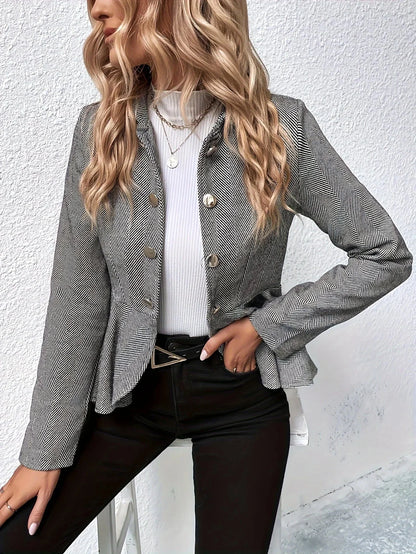 Women’s Plus-Size Solid Color Peplum Jacket – Casual Outerwear
