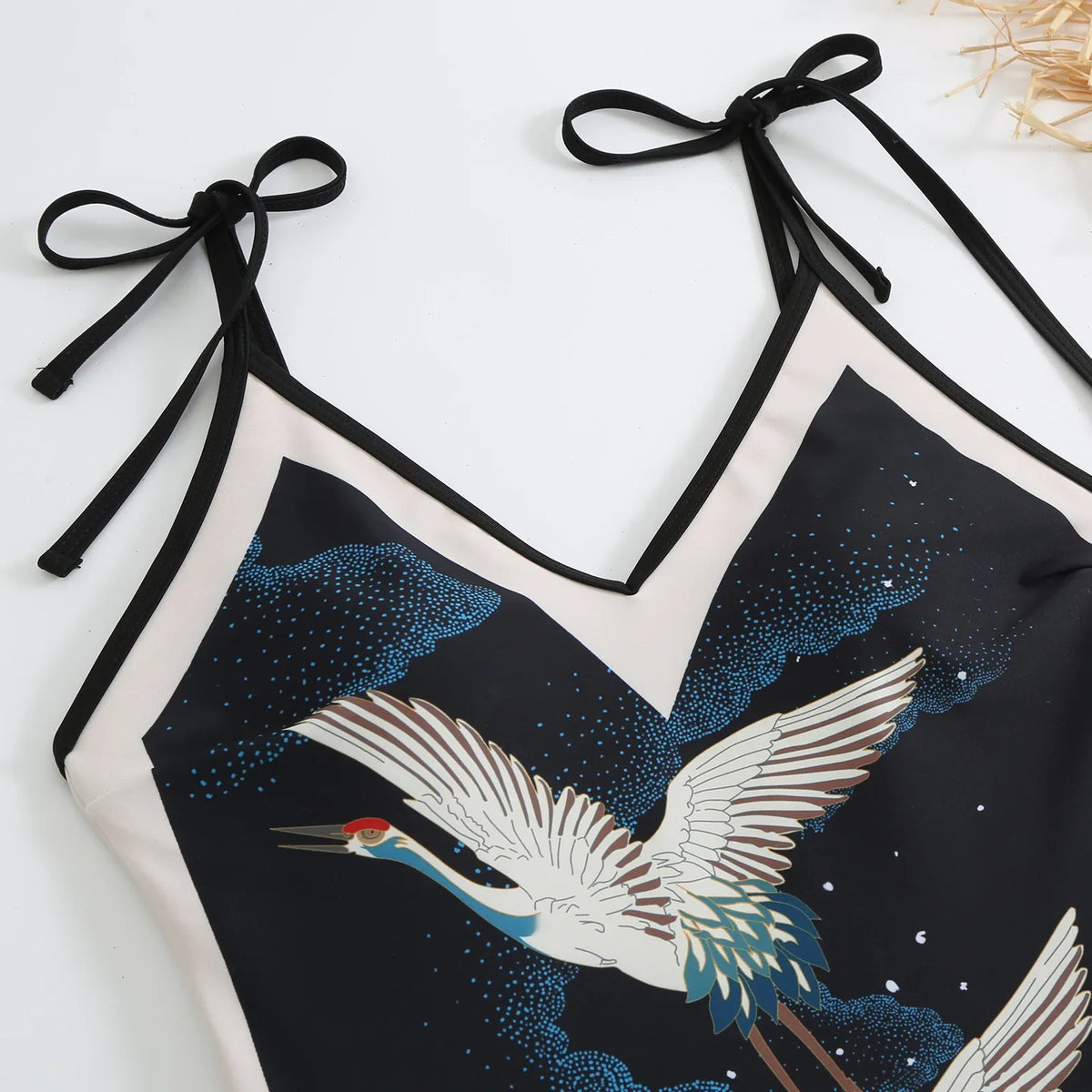 Sexy One-piece Swimsuit with Skirt Swimwear Women Flower Bird Print Body Bathing Suit Beach Swim Pool 2024 Female Swimming Suit