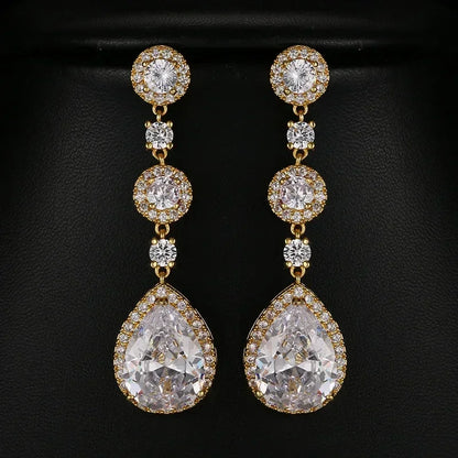 Minimalism Teardrop Round Zircon Long Dangle Earrings for Women 2021 Wedding Engagement Jewelry Bridal Drop Earrings Statement