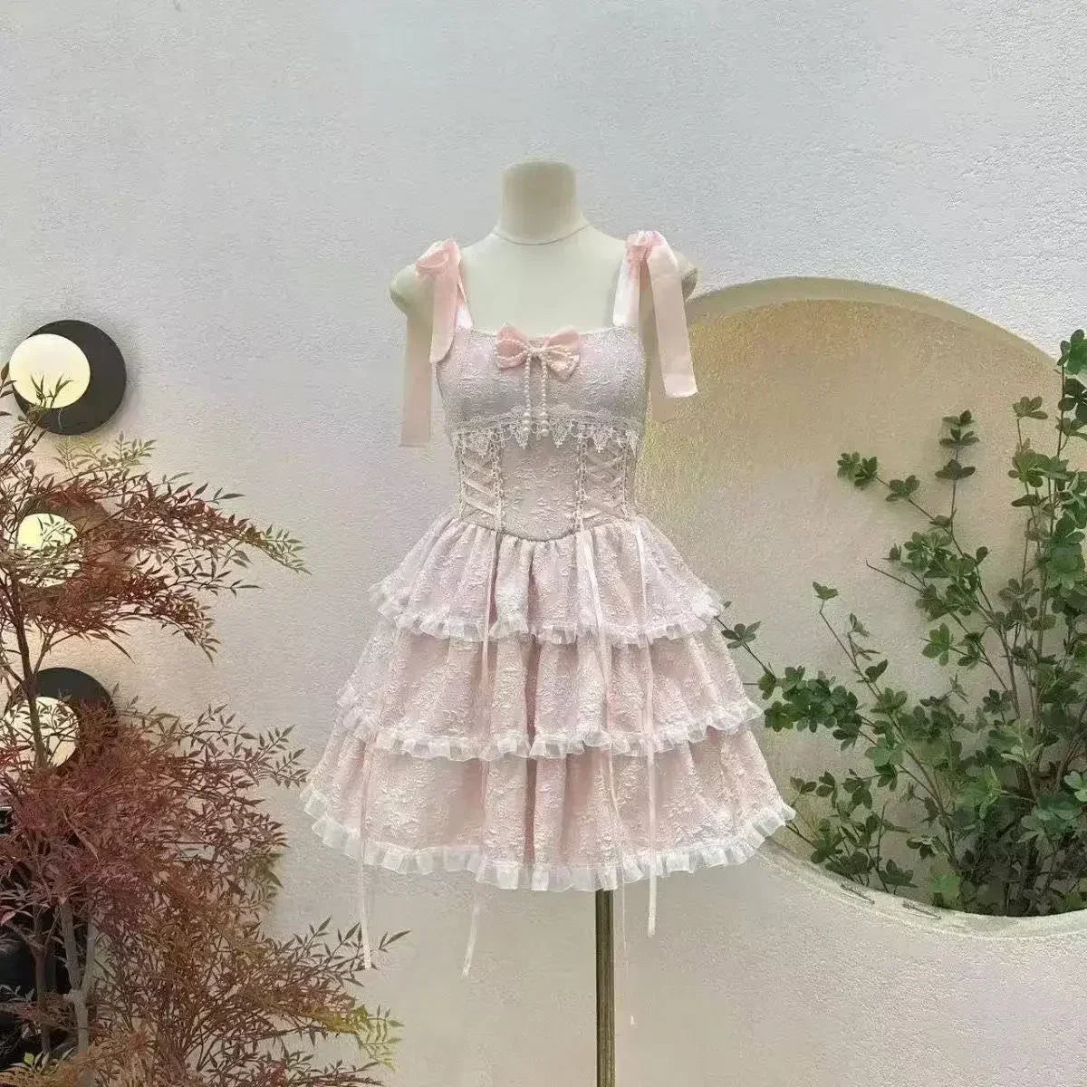Kawaii Lace Bow Mini Dress