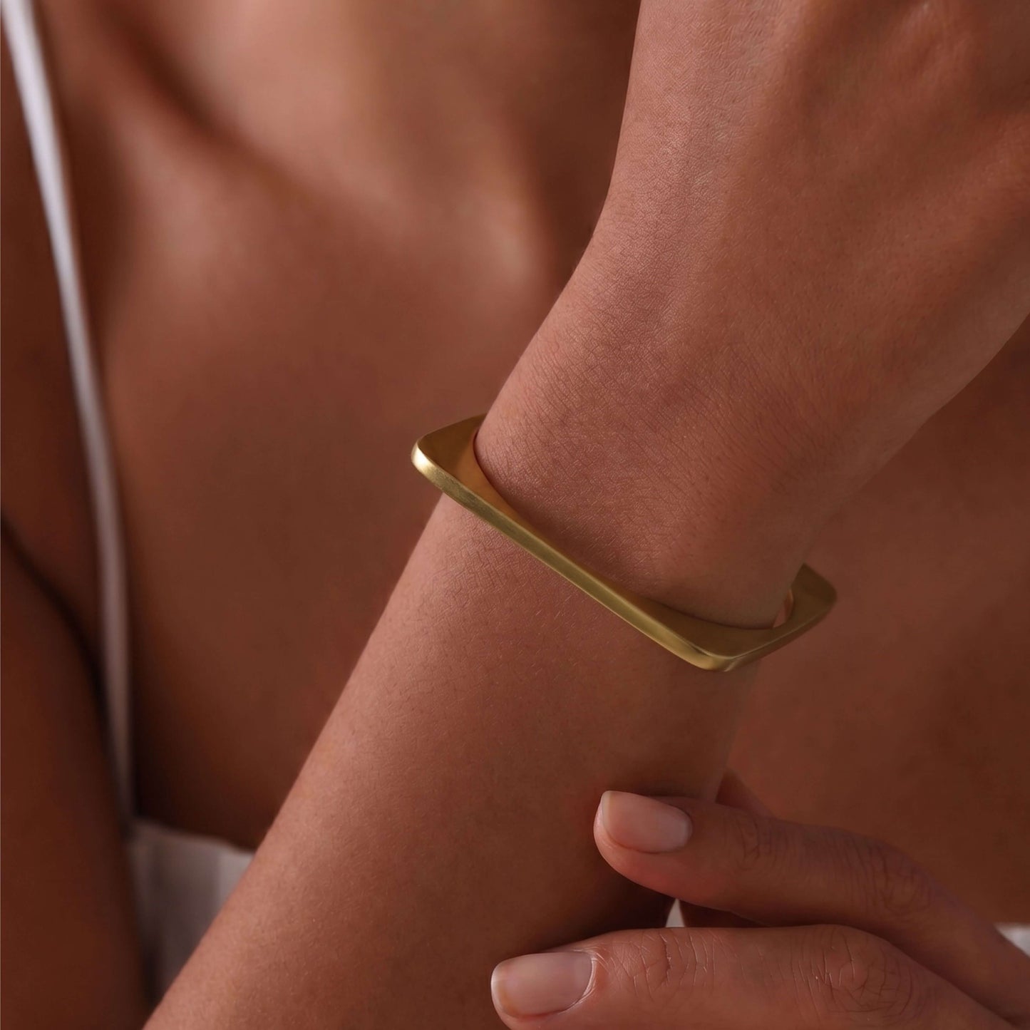 Square Brass Bangle Bracelet | Leo