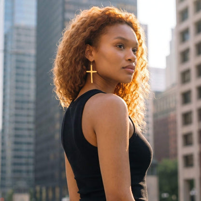 Smooth Brass Cross Drop Earrings | Cross