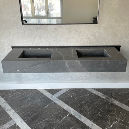 Armani Grey Engineered Porcelain Double Sink Handcrafted with Modern Marble Aesthetics