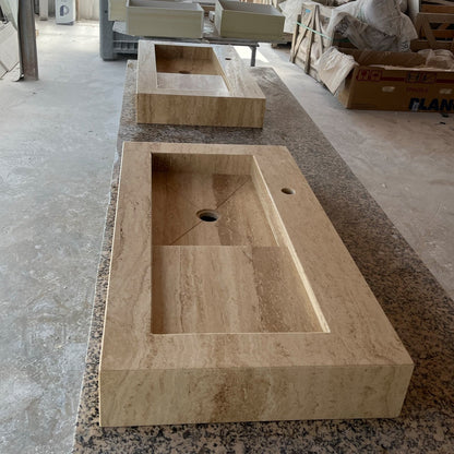 Handcrafted Travertine Stone Sink - Natural Warm Earthy Artisan