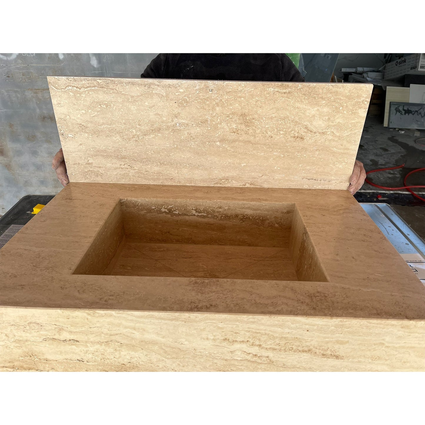Handcrafted Travertine Wall Mount Sink - Mediterranean Spa Style