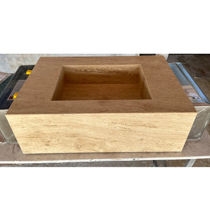 Handcrafted Travertine Wall Mount Sink - Mediterranean Spa Style