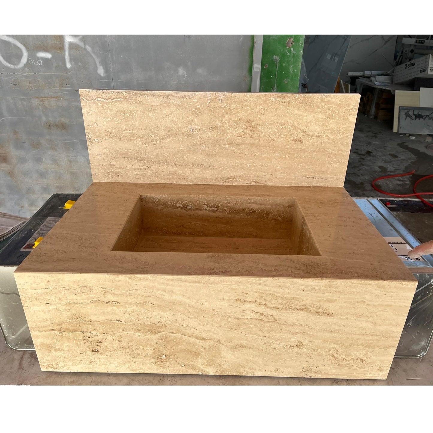 Handcrafted Travertine Wall Mount Sink - Mediterranean Spa Style