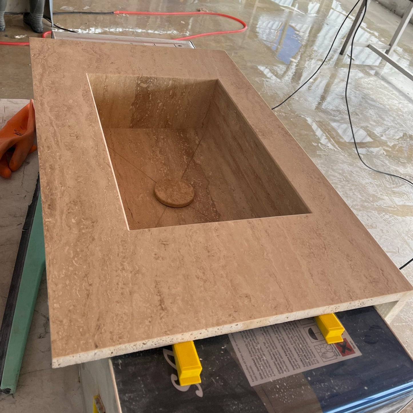Handcrafted Travertine Wall Mount Sink - Mediterranean Spa Style