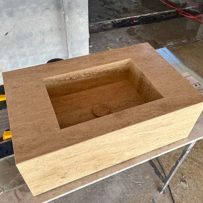 Handcrafted Travertine Wall Mount Sink - Mediterranean Spa Style