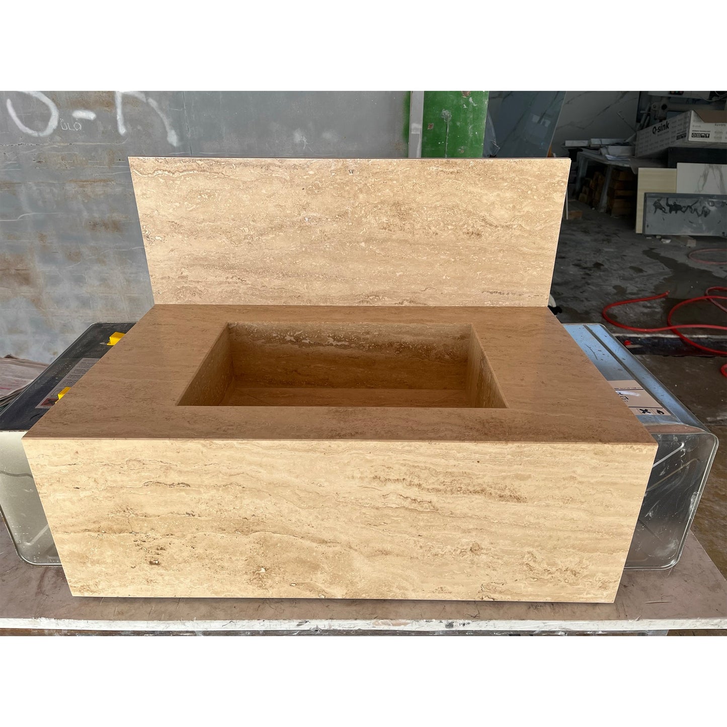 Handcrafted Travertine Wall Mount Sink - Mediterranean Spa Style