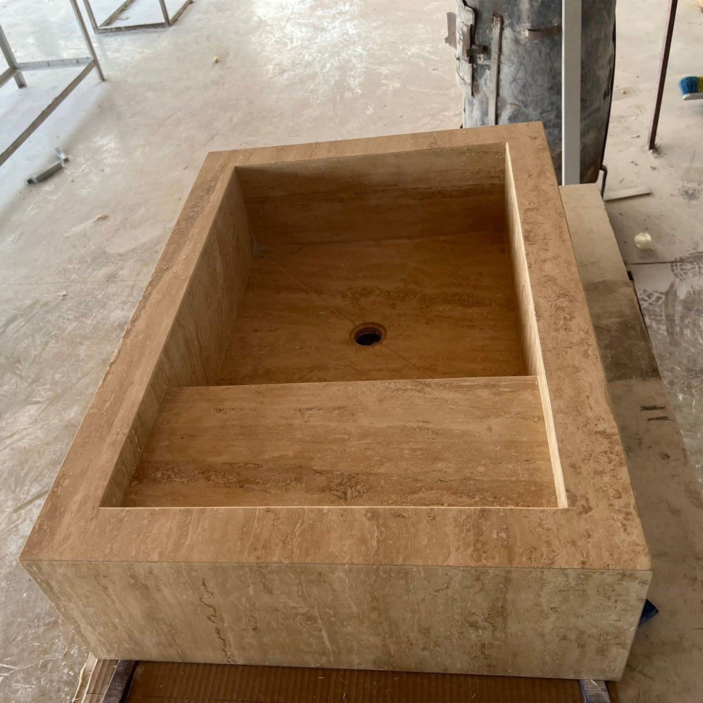 Beige Travertine Hand Carved Vanity Sink with Natural Vein Cut