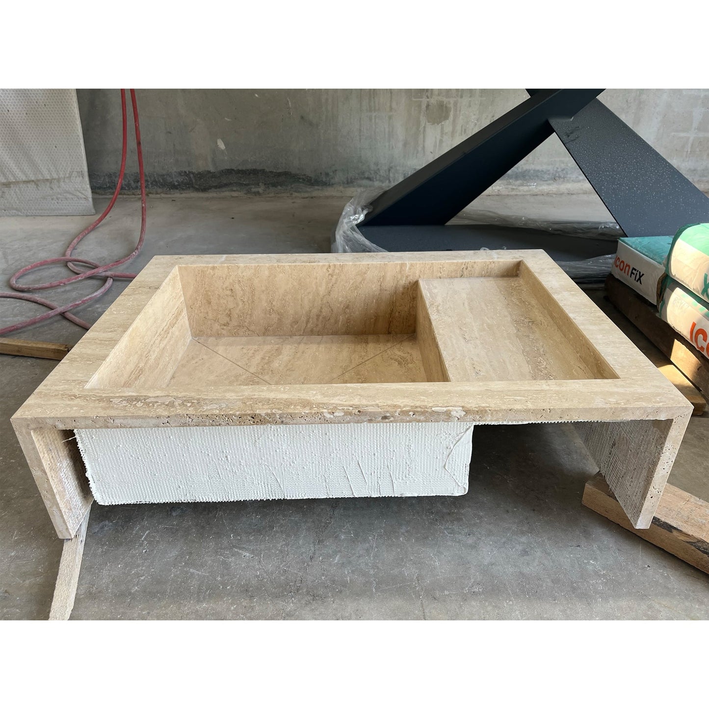 Beige Travertine Hand Carved Vanity Sink with Natural Vein Cut