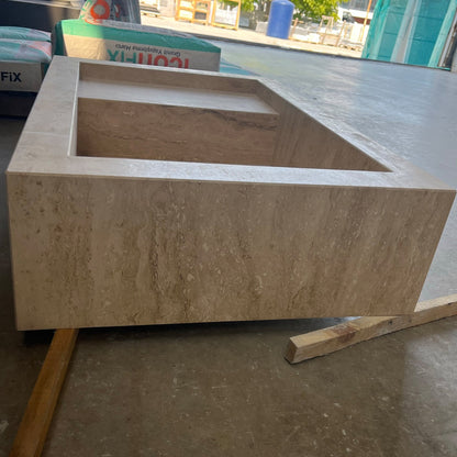 Beige Travertine Hand Carved Vanity Sink with Natural Vein Cut