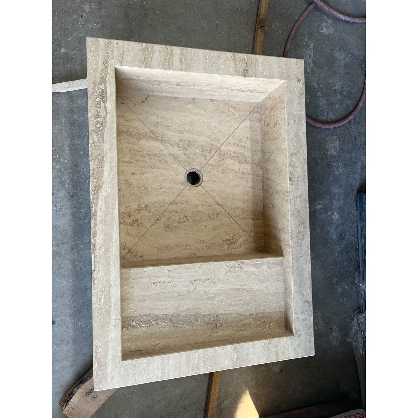 Beige Travertine Hand Carved Vanity Sink with Natural Vein Cut