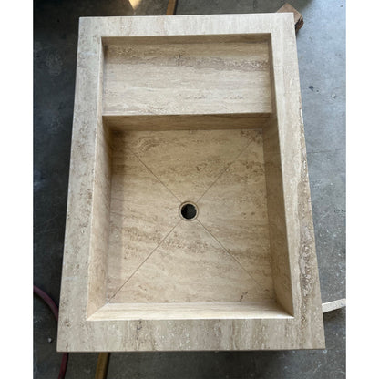Beige Travertine Hand Carved Vanity Sink with Natural Vein Cut