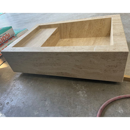 Beige Travertine Hand Carved Vanity Sink with Natural Vein Cut