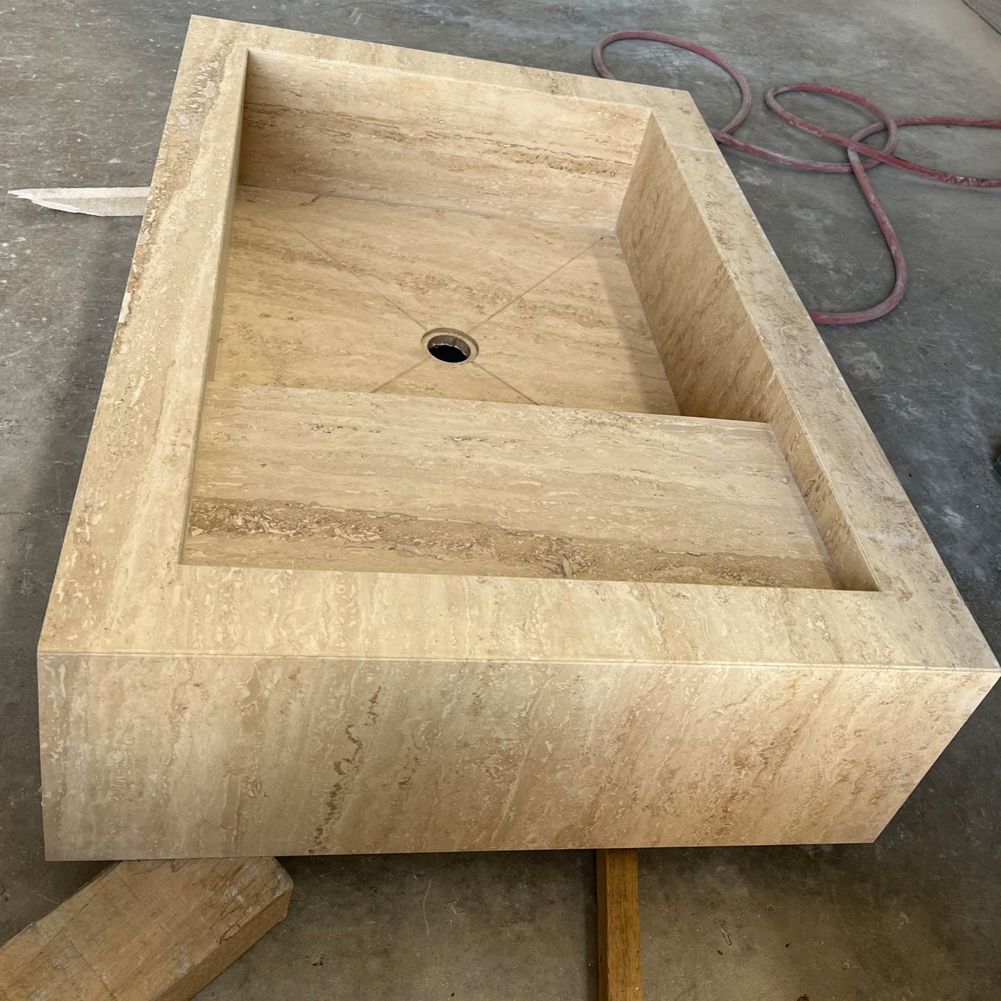 Beige Travertine Hand Carved Vanity Sink with Natural Vein Cut