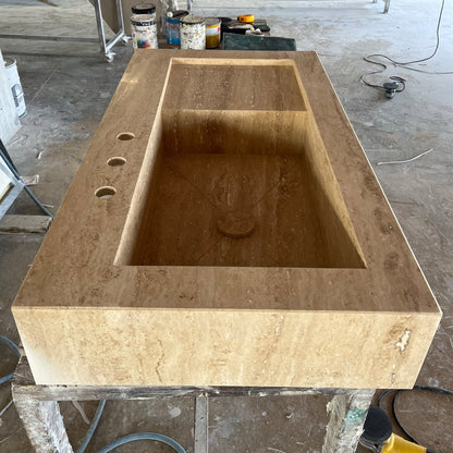 Handcrafted Custom Travertine Sink - Size 4 Premium Artisan Natural Stone Vessel