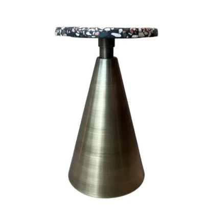 Terrazzo Round Side Table - Brass Conic Legs Modern Designer