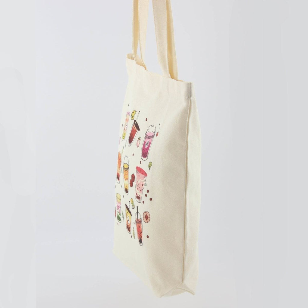 Boba Tea Tote Bag – Cream Canvas with Keychain & Enamel Pin