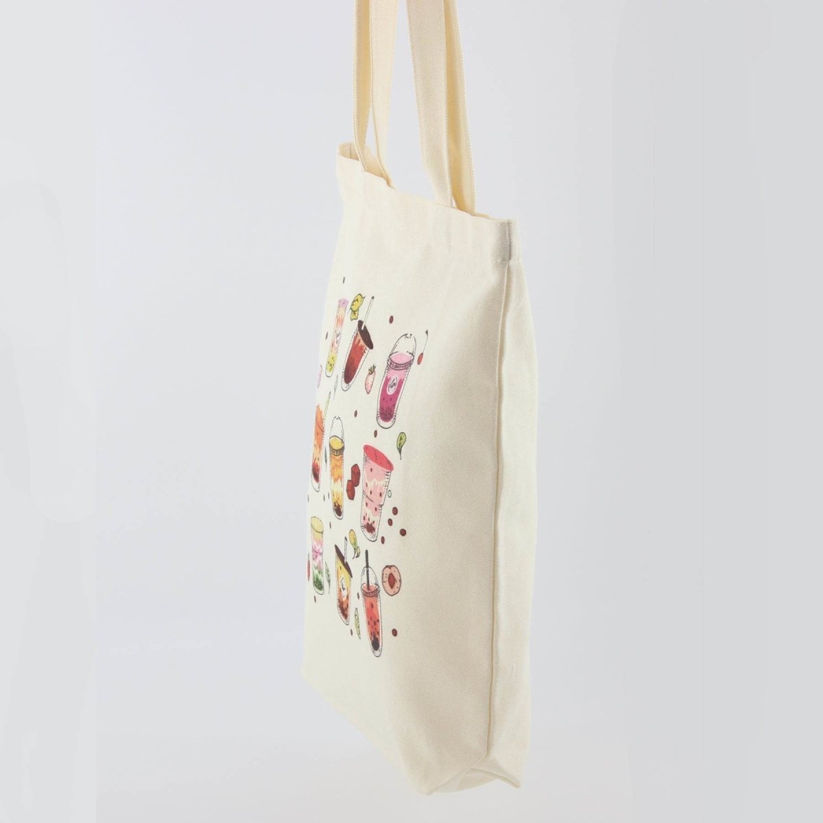 Boba Tea Tote Bag – Cream Canvas with Keychain & Enamel Pin