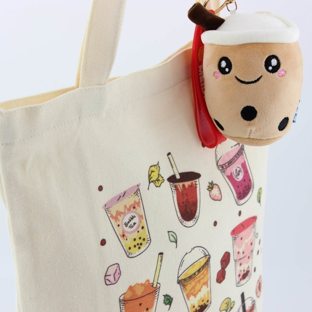 Boba Tea Tote Bag – Cream Canvas with Keychain & Enamel Pin