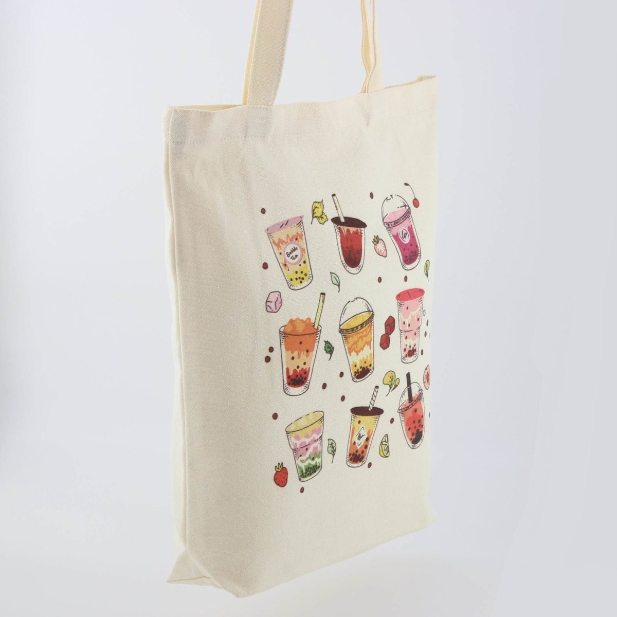 Boba Tea Tote Bag – Cream Canvas with Keychain & Enamel Pin