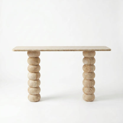 Light Travertine Natural Stone Designer Console Table - Premium Handcrafted Honed Finish