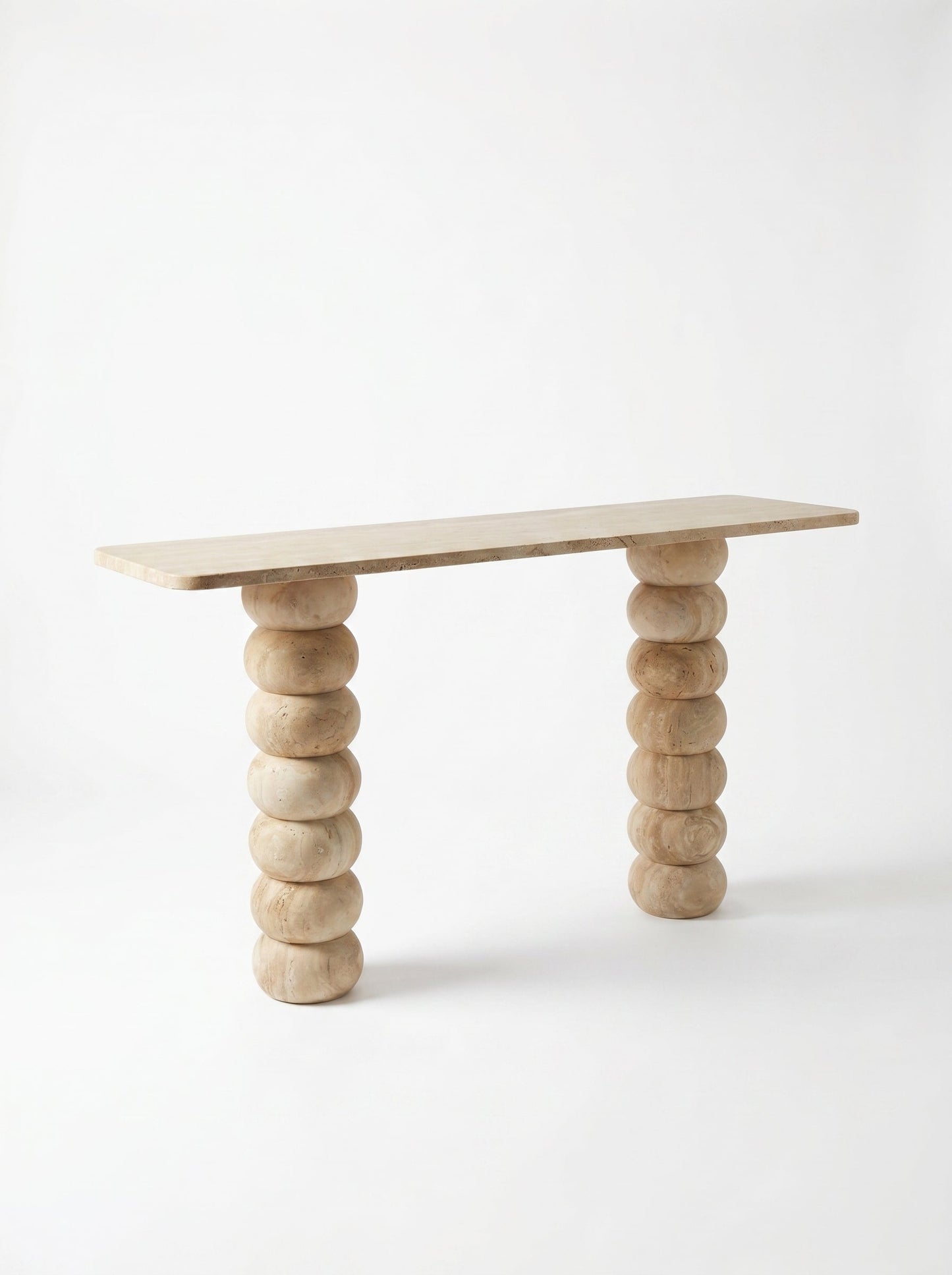 Light Travertine Natural Stone Designer Console Table - Premium Handcrafted Honed Finish