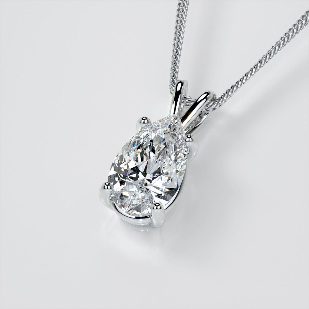 2.00 CTW AGI Certified Pear-Cut Lab-Grown Diamond (F/VS) Pendant in 14K White Gold