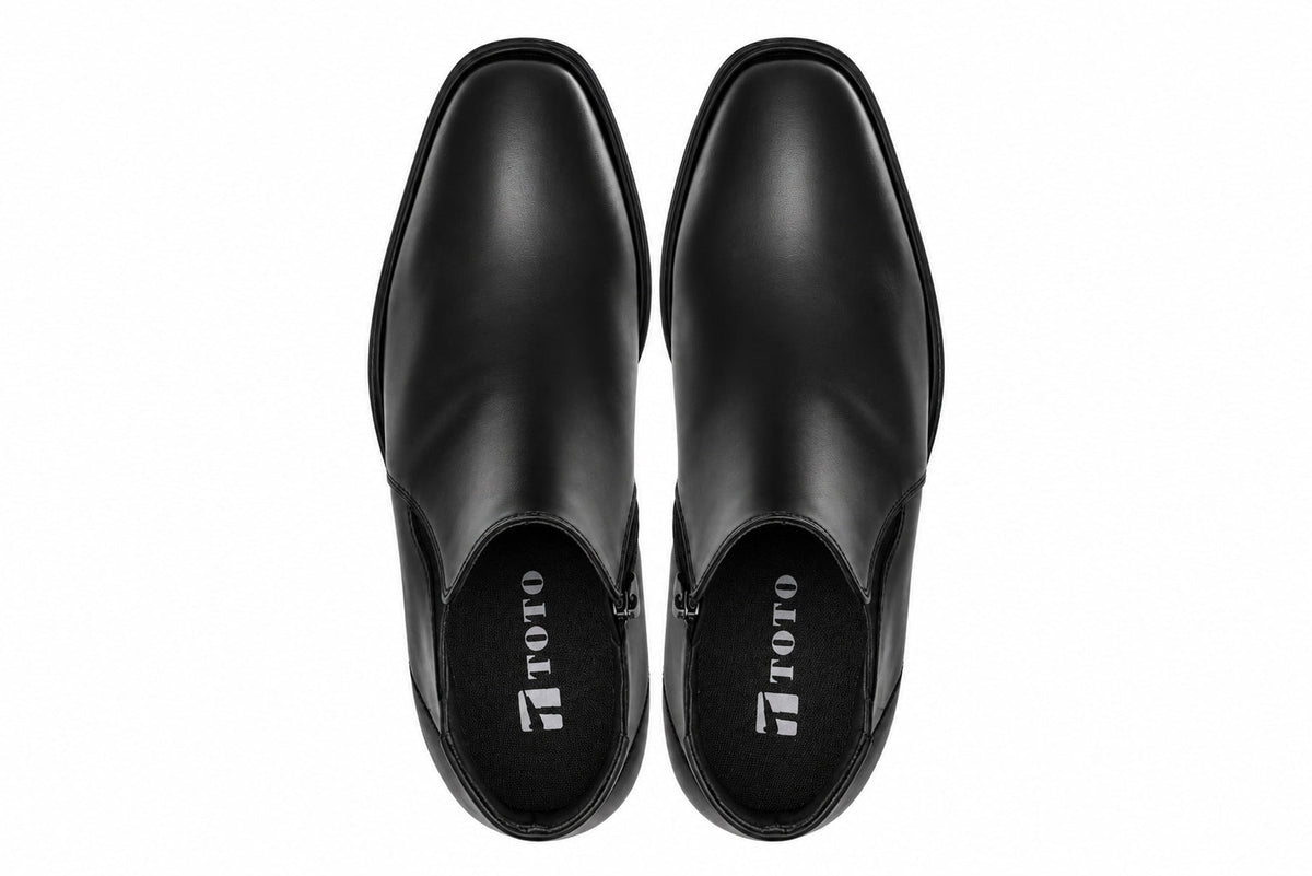 TOTO - W0370 - 2.6 Inches Taller (Black) - Soft Supple Genuine Leather Mid-Top Ankle Zipper Boot