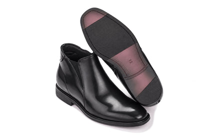 TOTO - W0370 - 2.6 Inches Taller (Black) - Soft Supple Genuine Leather Mid-Top Ankle Zipper Boot