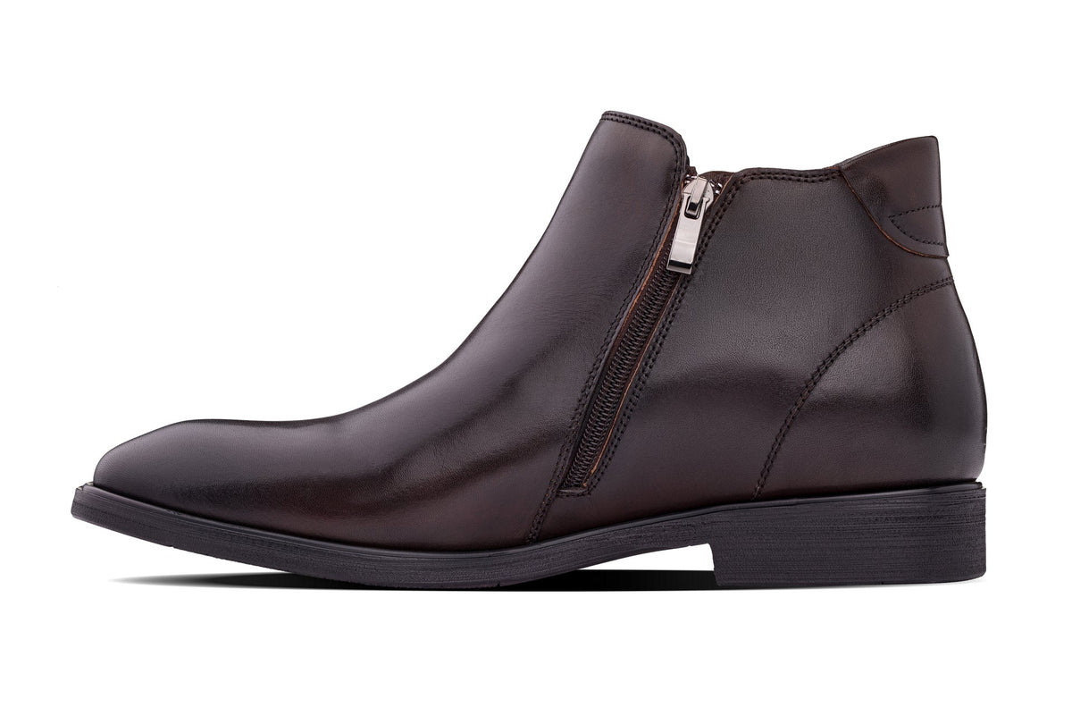 TOTO - W0371 - 2.6 Inches Taller (Rich Espresso Brown) - Soft Supple Genuine Leather Mid-Top Ankle Zipper Boot