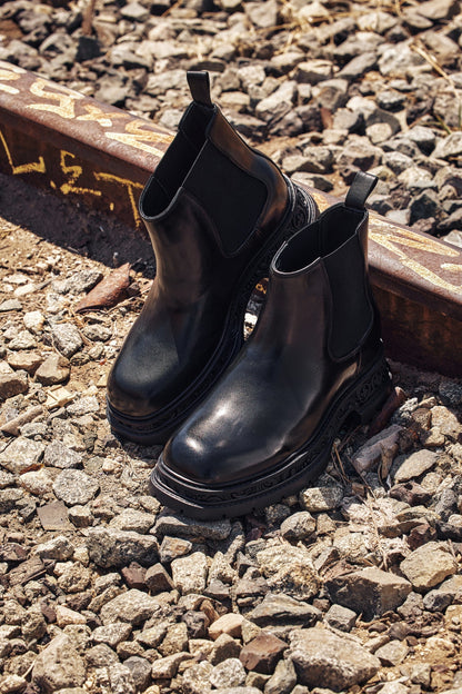 TOTO - W0662 - 3.2 Inches Taller (Black) - Chunky Sole Chelsea High Top Ankle Boot
