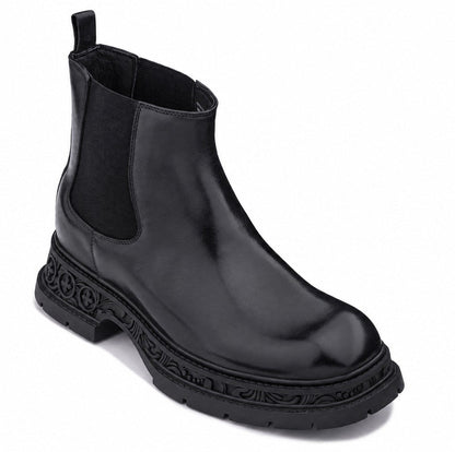 TOTO - W0662 - 3.2 Inches Taller (Black) - Chunky Sole Chelsea High Top Ankle Boot
