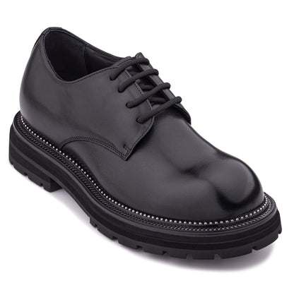 TOTO - W0981 - 3.3 Inches Taller (Black) - Low Top Chunky Sole Casual Derbies