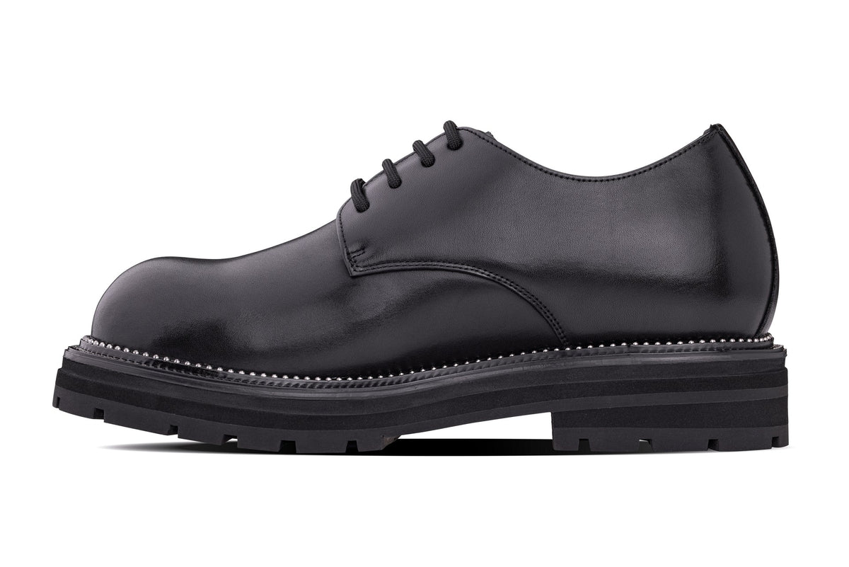 TOTO - W0981 - 3.3 Inches Taller (Black) - Low Top Chunky Sole Casual Derbies