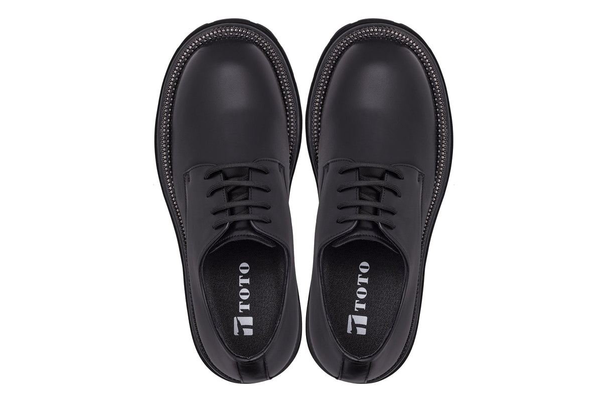TOTO - W0981 - 3.3 Inches Taller (Black) - Low Top Chunky Sole Casual Derbies