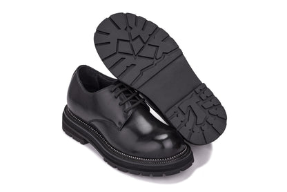 TOTO - W0981 - 3.3 Inches Taller (Black) - Low Top Chunky Sole Casual Derbies