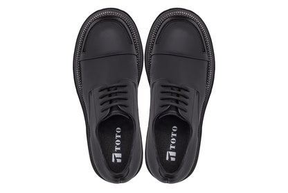 TOTO - W0982 - 3.3 Inches Taller (Black) - Low Top Chunky Sole Cap-Toe Casual Derbies