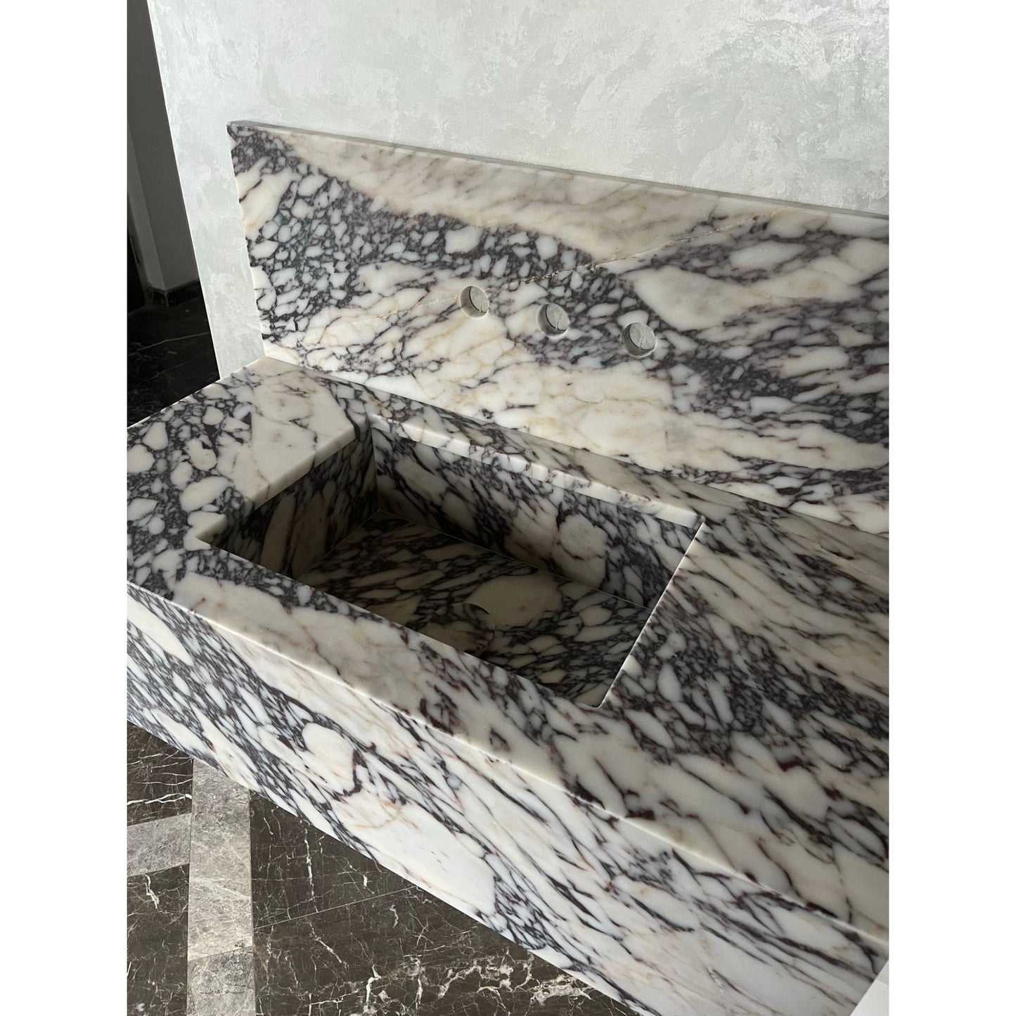 Calacatta Viola Marble Bathroom Vanity Sink Handcrafted Custom Contemporary Style