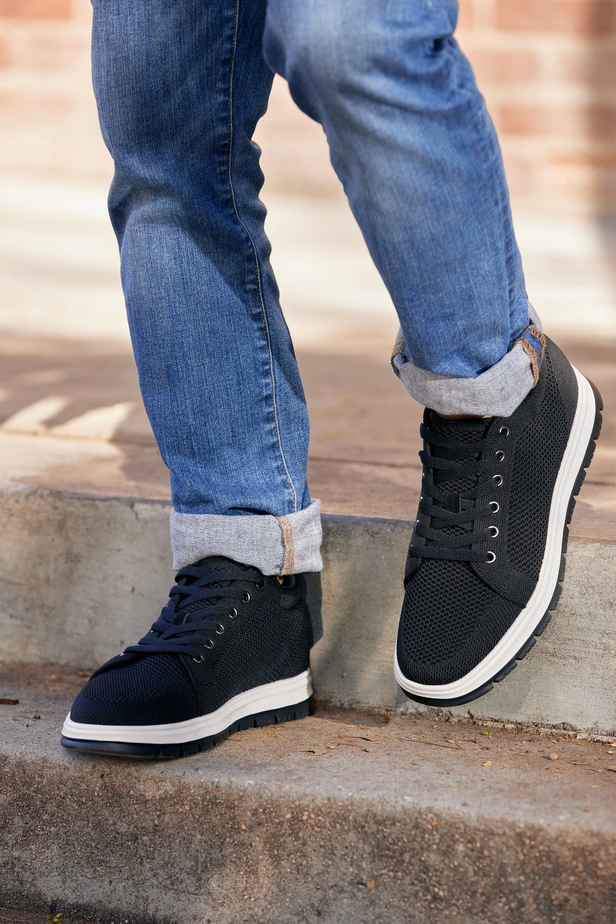 CALTO - X2322 - 2.4 Inches Taller (Black/White & Black Sole) - Lace Up Casual Sneaker - Lightweight