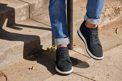 CALTO - X2322 - 2.4 Inches Taller (Black/White & Black Sole) - Lace Up Casual Sneaker - Lightweight