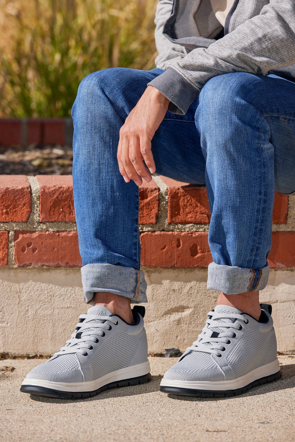 CALTO - X2324 - 2.4 Inches Taller (Pewter Grey/White & Black Sole) - Lace Up Casual Sneaker - Lightweight