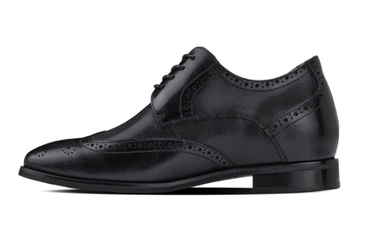 CALTO - Y10655 - 2.8 Inches Taller (Black) - Wingtip Oxford Dress Shoe