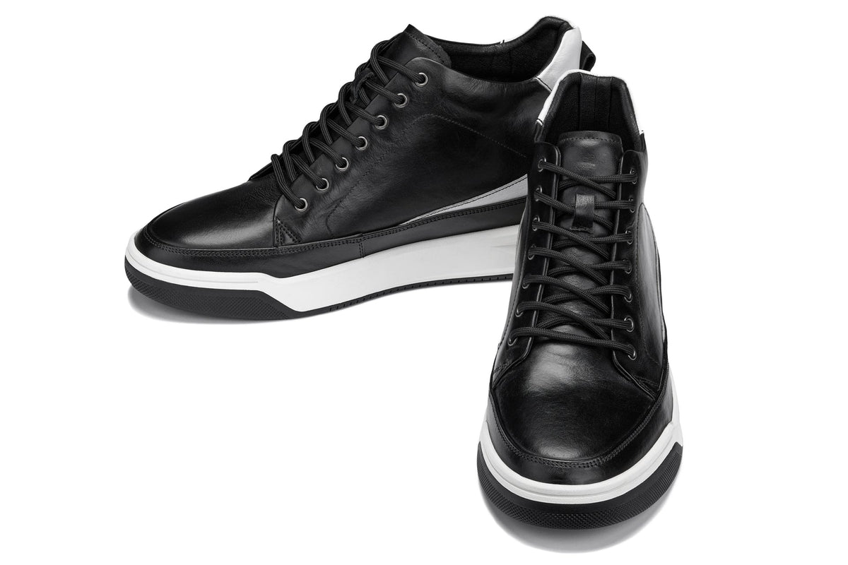 CALTO - Y7150 - 2.6 Inches Taller (Black) - Leather Ankle Top Sneak-Boot