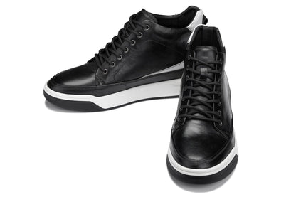 CALTO - Y7150 - 2.6 Inches Taller (Black) - Leather Ankle Top Sneak-Boot