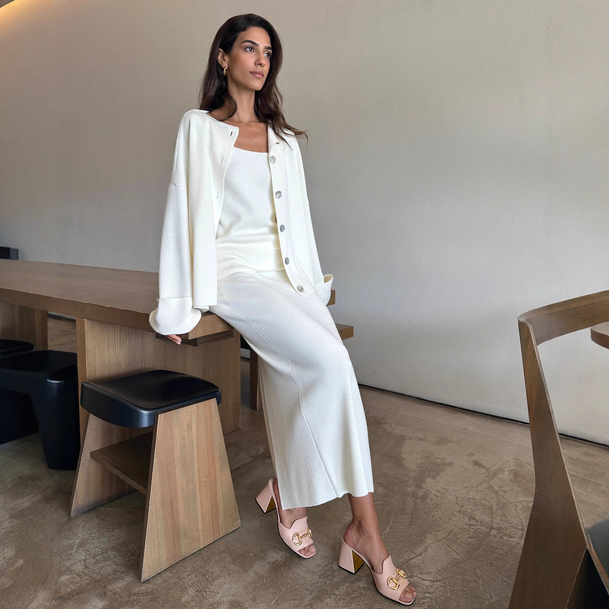 Women's 3-Piece Knit Cardigan, Camisole & Side-Slit Skirt Set